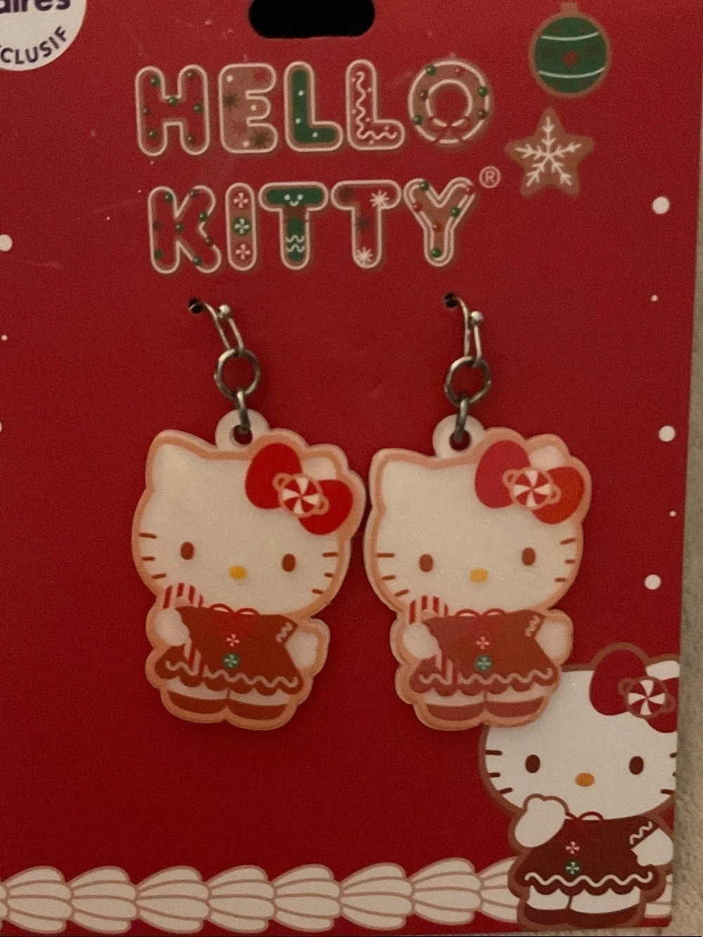 Sanrio Hello Kitty Holiday Gingerbread Dangle Earrings Red & White